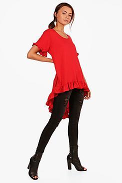 Boohoo Lizzie Oversized Ruffle Woven & Jersey T-shirt