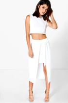 Boohoo Ava Tie Waist Skirt And Crop Co-ord Set Ivory