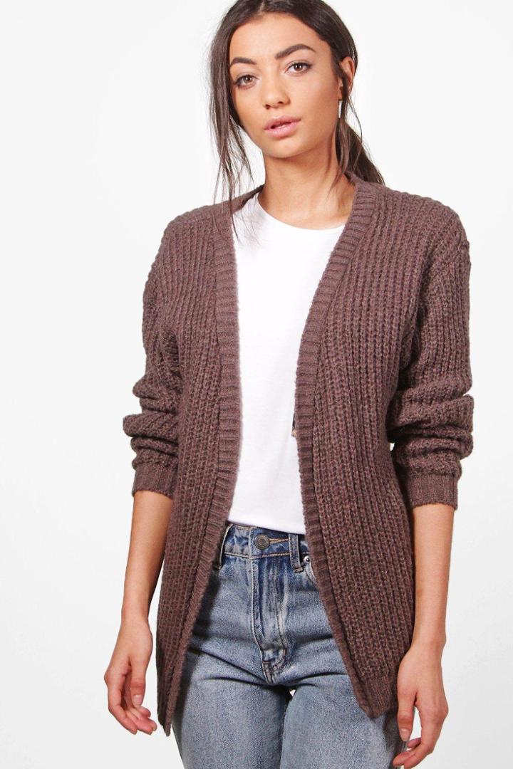 Boohoo Tall Elise Edge To Edge Grungy Cardigan Mink