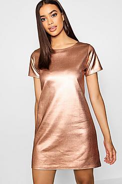 Boohoo Metallic Shift Dress