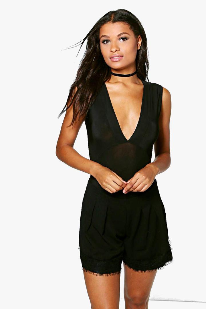 Boohoo Alice Lace Trim Evening Shorts Black