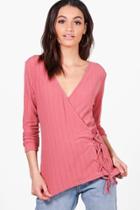 Boohoo Sarah Corset Lace Up Rib Knit Jumper Rose