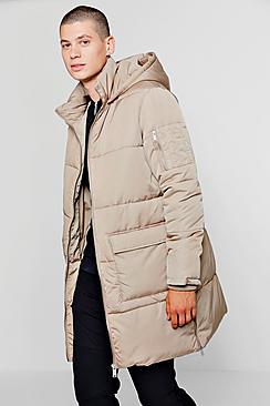 Boohoo Hooded Longline Puffer With Side Zips