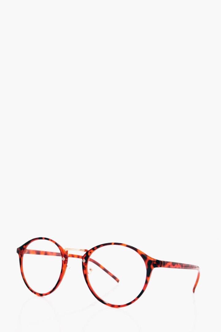 Boohoo Tortoise Shell Round Frame Glasses Brown