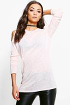 Boohoo Tall Lyda Cold Shoulder Slub Jumper Blush