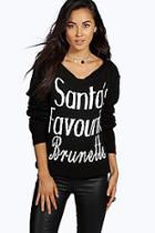 Boohoo Santa's Favourite Brunette Slash Neck Christmas Jumper