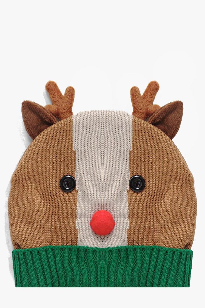 Boohoo Natalia Christmas Reindeer Beanie Hat Multi