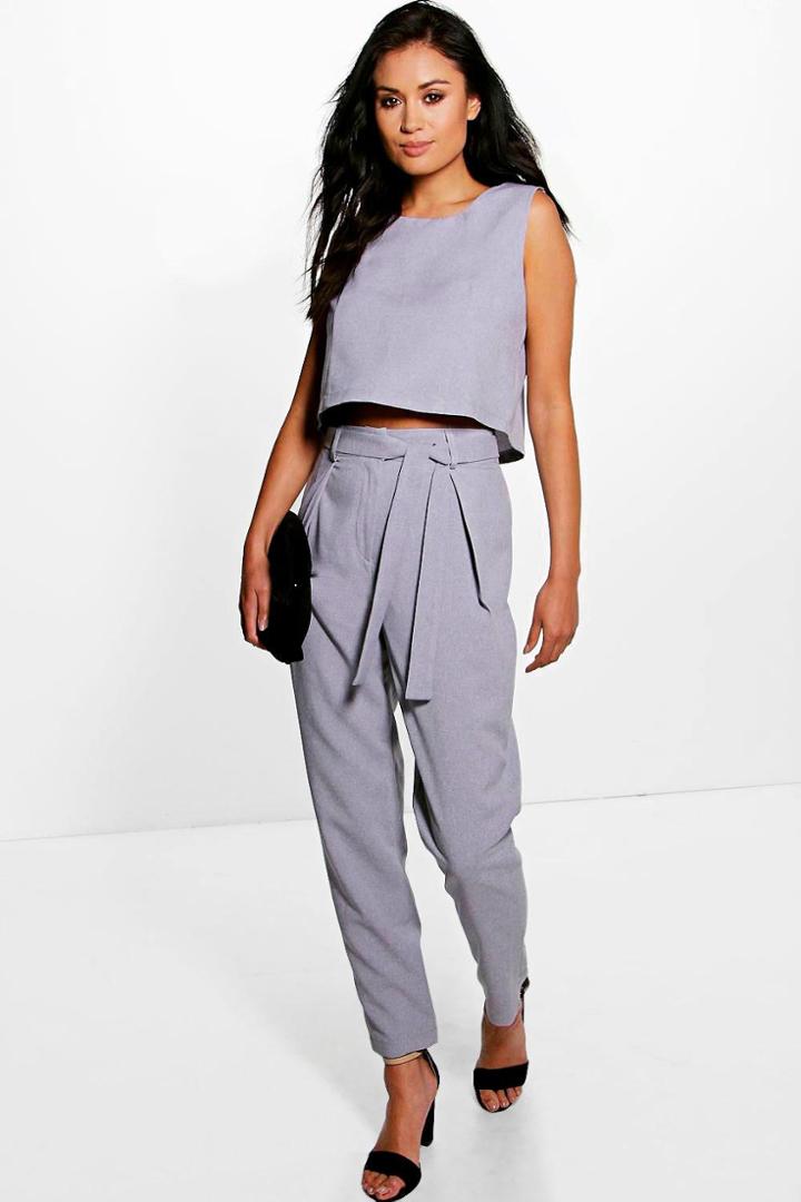 Boohoo Lottie Woven Belted Trouser Grey