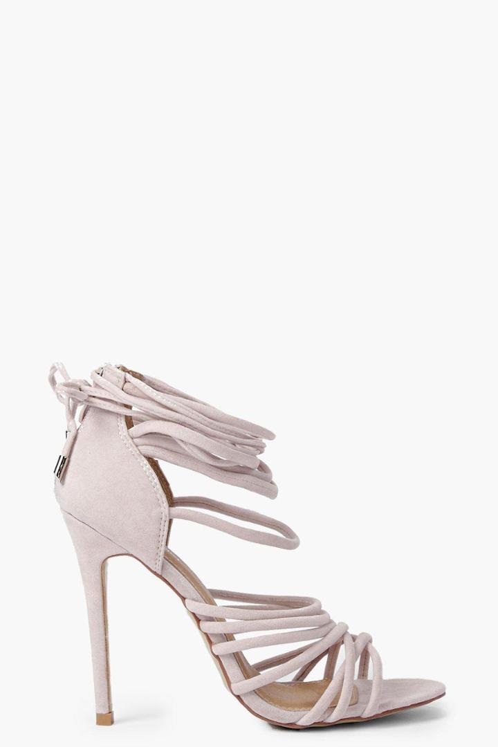 Boohoo Freya Multi Strap Wrap Tie Stiletto Nude