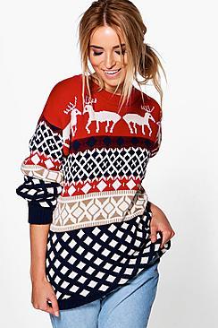 Boohoo Jasmine Reindeers Christmas Jumper