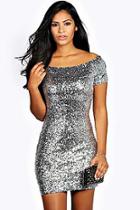 Boohoo Off The Shoulder Sequin Bodycon Mini Dress