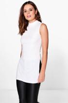 Boohoo Sara Rib Knit Sleeveless Sid Split Tunic Cream