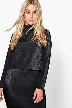 Boohoo Jordyn Ribbed Slinky Crop Top