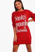 Boohoo Santa's Favourite Brunette Christmas Jumper Dress