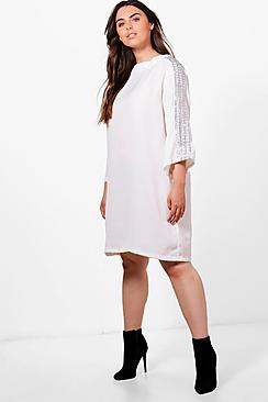 Boohoo Plus Melanie Embellished Shoulder Shift Dress
