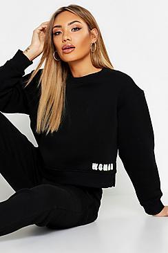 Boohoo Cropped Neon Woman Slogan Sweat