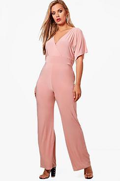 Boohoo Plus Chelsea Slinky Kimono Sleeve Jumpsuit