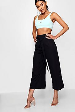 Boohoo Luna Tie Waist Woven Satin Culotte Trouser