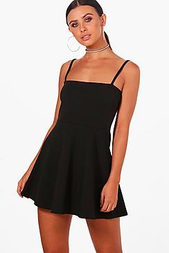 Boohoo Petite Jade Square Neck Skater Dress
