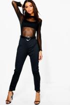 Boohoo Millie Belted Ring Detail Slim Fit Trousers Black