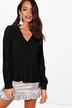 Boohoo Lissy Button Through Peplum Blouse