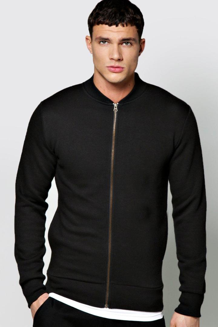 Boohoo Slim Fit Jersey Bomber Black