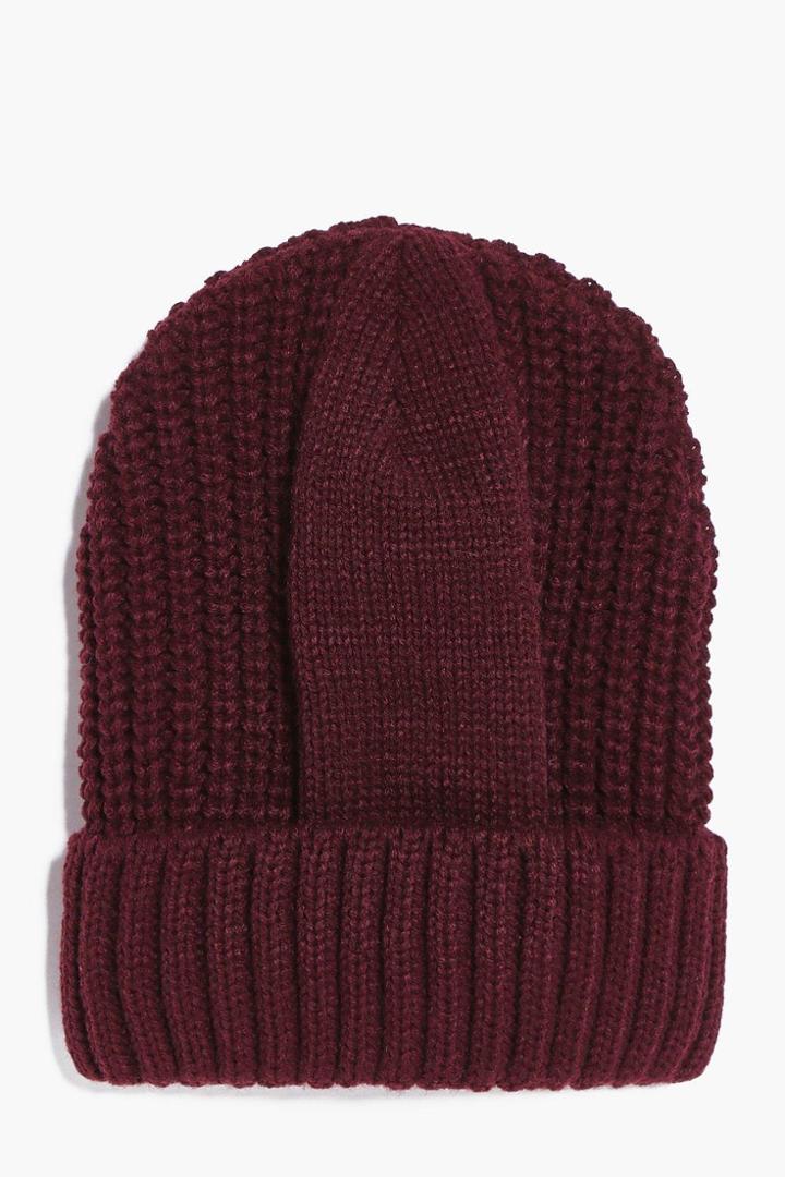 Boohoo Panelled Fisherman Beanie Burgundy