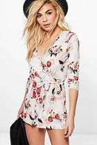 Boohoo Faye Wrap Front Printed Playsuit