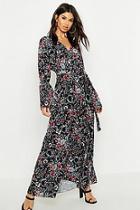 Boohoo Floral Woven V Neck Flare Sleeve Maxi Dress