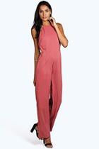 Boohoo Tall Freya Halter Backless Wide Leg Jumpsuit