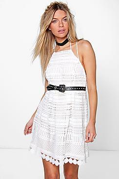 Boohoo Hayley High Neck Crochet Lace Dress