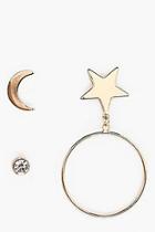 Boohoo Uhura Star Hoop And Diamante Earrings
