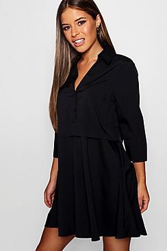 Boohoo Petite Ruffle Sleeve Button Shirt Dress
