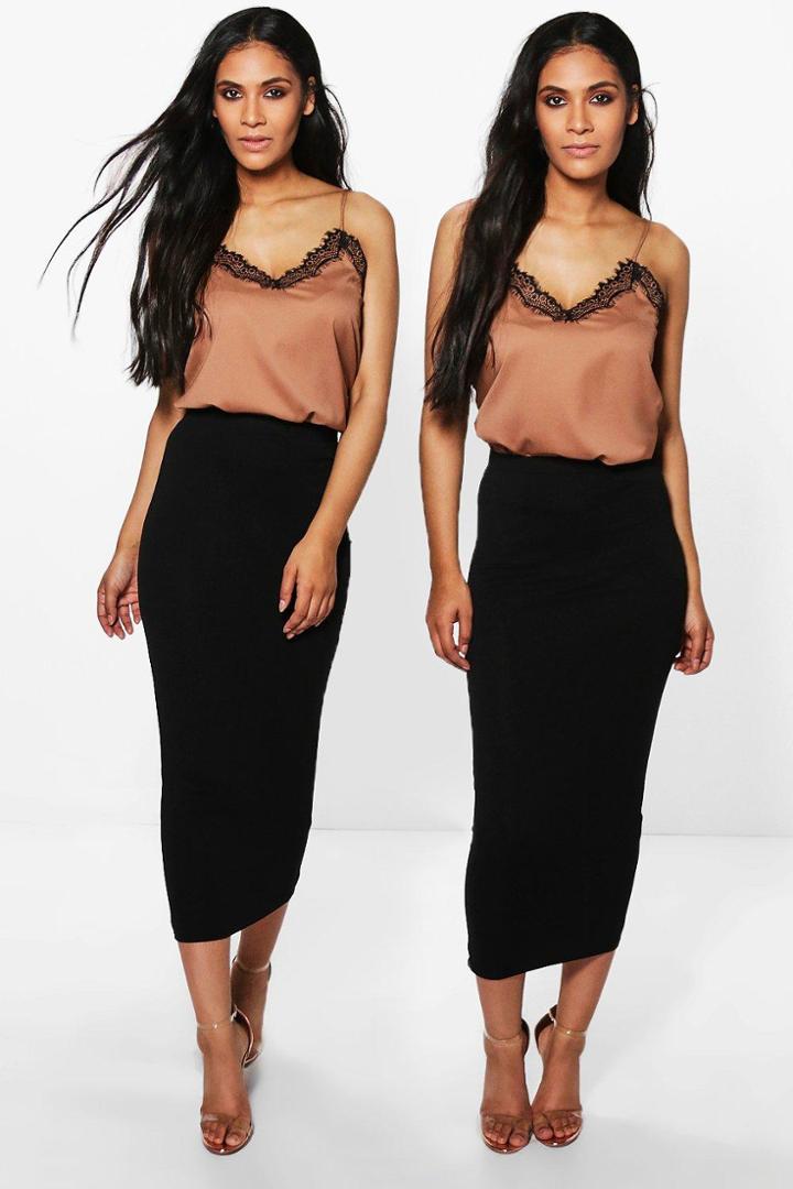 Boohoo Amalia 2 Pack Basic Jersey Longline Midi Skirt Black