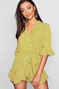 Boohoo Tall Polka Dot Ruffle Romper