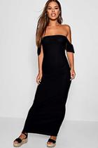 Boohoo Petite Off The Shoulder Ruffle Jersey Maxi Dress