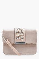 Boohoo Sarah Velvet Pearl Cluster Cross Body Bag