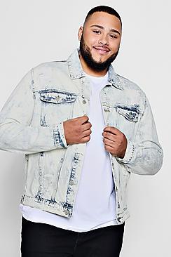 Boohoo Big And Tall Acid Wash Denim Jacket