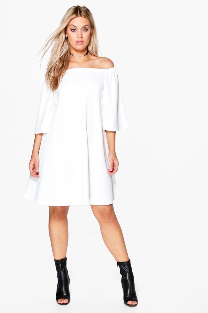 Boohoo Plus Nina Off Shoulder Swing Dress Cream