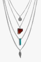 Boohoo Tia Stone Pendant And Coin Layered Necklace Silver