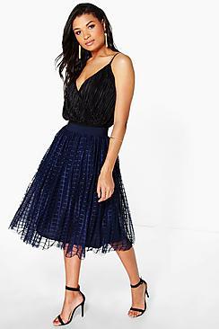 Boohoo Boutique Marin Grid Tulle Full Midi Skirt