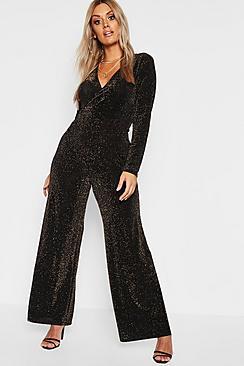 Boohoo Plus Glitter Wrap Over Jumpsuit