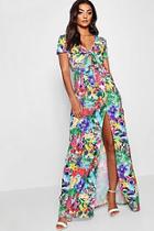 Boohoo Tall Floral Print Tie Front Maxi Dress