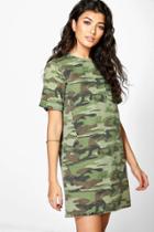 Boohoo Jessie Camo Denim Shift Dress Camo