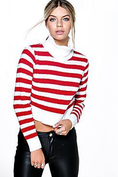 Boohoo Nicole Stripe Turtle Neck Crop Jumper