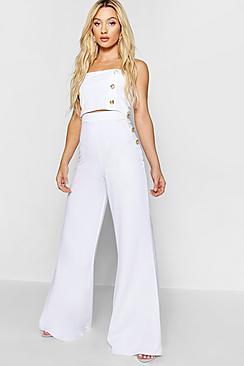 Boohoo Button Detail Wide Leg Pants