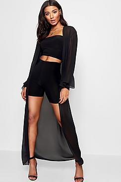 Boohoo Lucy Chiffon Kimono With Frill Sleeve