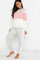 Boohoo Fleece Contrast Slogan Lounge Set