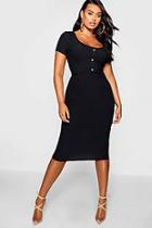 Boohoo Plus Rib Button Detail Short Sleeve Midi Dress