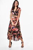 Boohoo Annabel Floral Chiffon Ruffle Skirt Co-ord